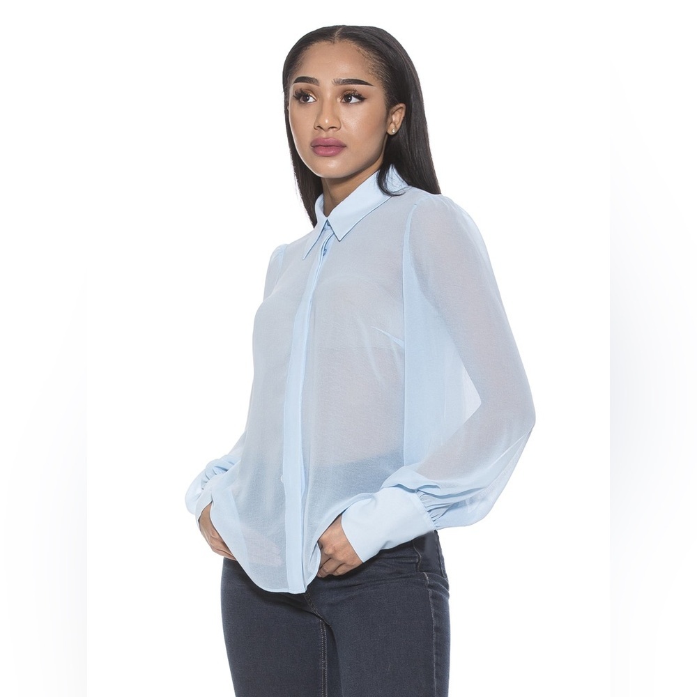 Alexia Admor NWT Womens 6 Zayn Blouson Sleeve Sheer Blouse Halogen Blue